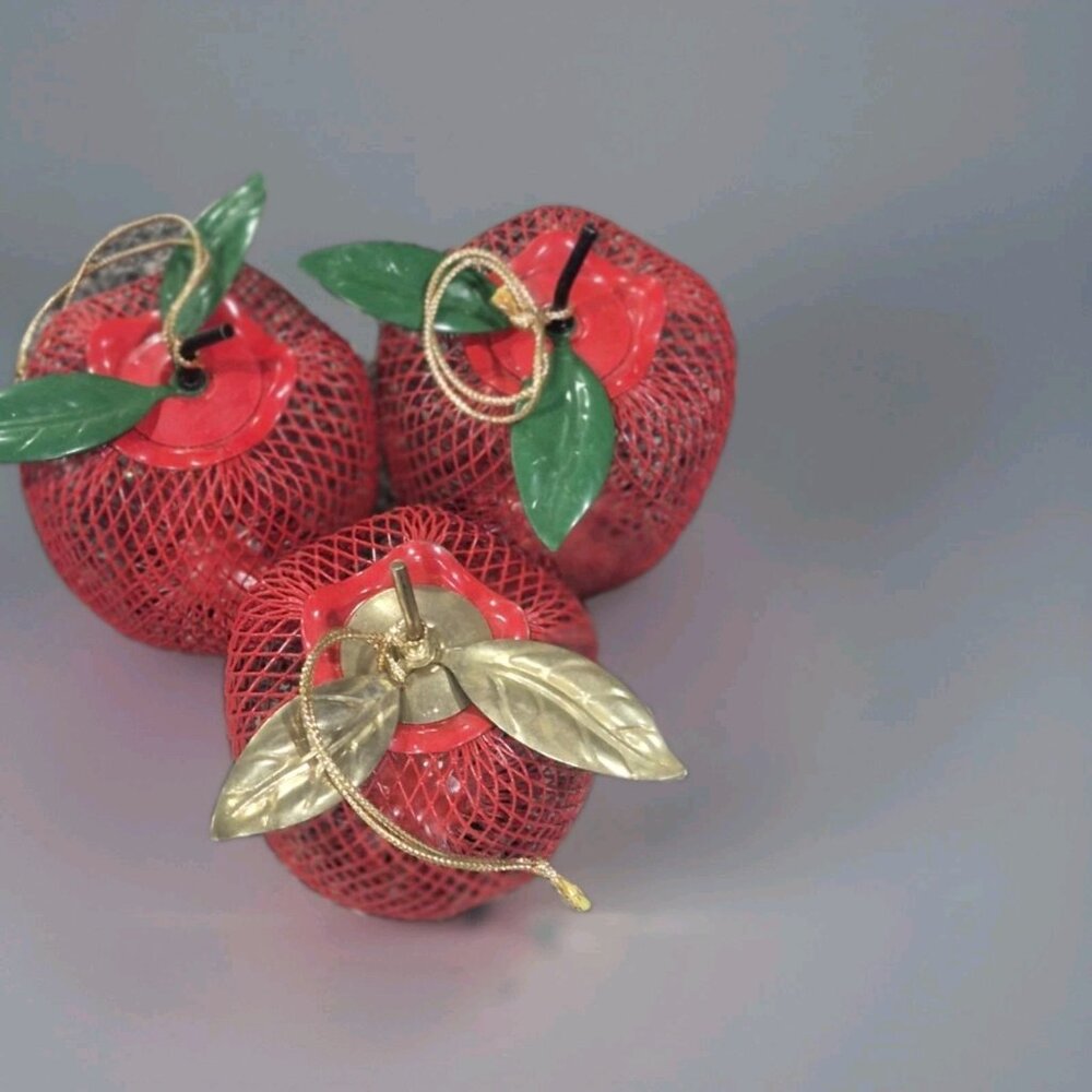 Set Of (4) Vintage Apple Ornament Potpourri Holder Teacher Gift Christmas Tree - Picture 3 of 11